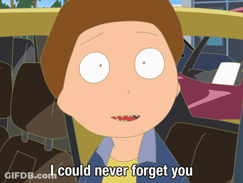 A Cartoon Character Says " I Could Never Forget You " In A Car GIF