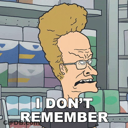 A Cartoon Character Says " I Don 'T Remember " In Front Of Toilet Paper GIF