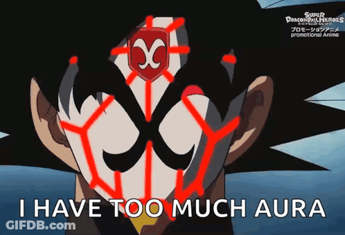 A Cartoon Character Says I Have Too Much Aura In Front Of A Mask GIF