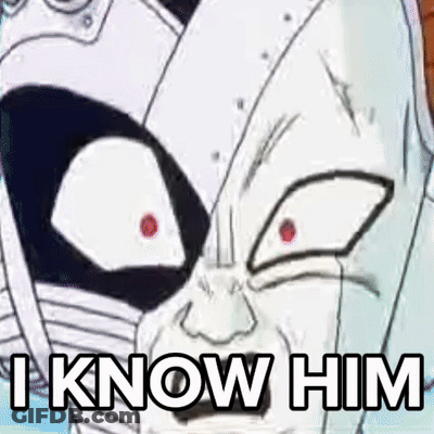 A Cartoon Character Says " I Know Him " In Front Of A Robotic Face GIF
