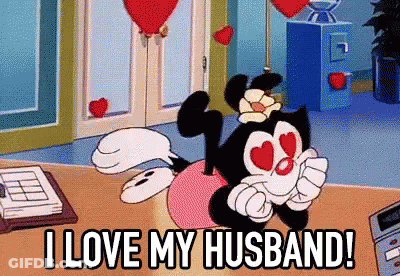 A Cartoon Character Says I Love My Husband In A Room GIF