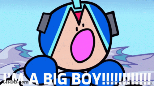 A Cartoon Character Says " I 'M A Big Boy !!! " GIF