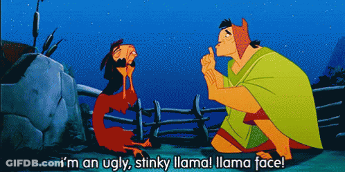A Cartoon Character Says I 'M An Ugly Stinky Llama ! Llama Face GIF