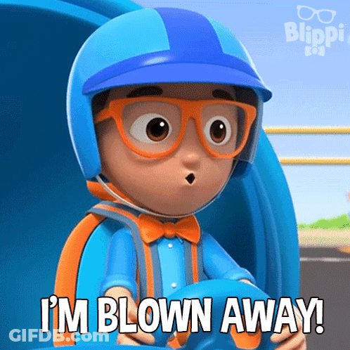 A Cartoon Character Says " I 'M Blown Away " GIF