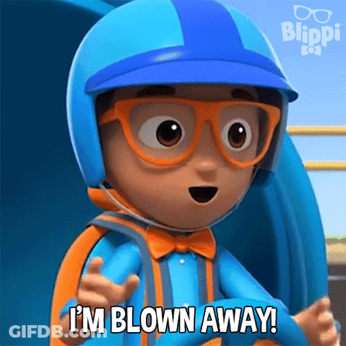 A Cartoon Character Says " I 'M Blown Away " While Wearing A Helmet GIF