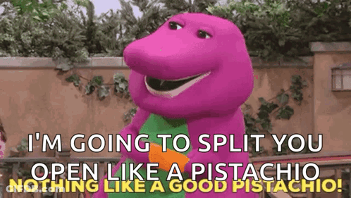 A Cartoon Character Says I 'M Going To Split You Open Like A Pistachio GIF