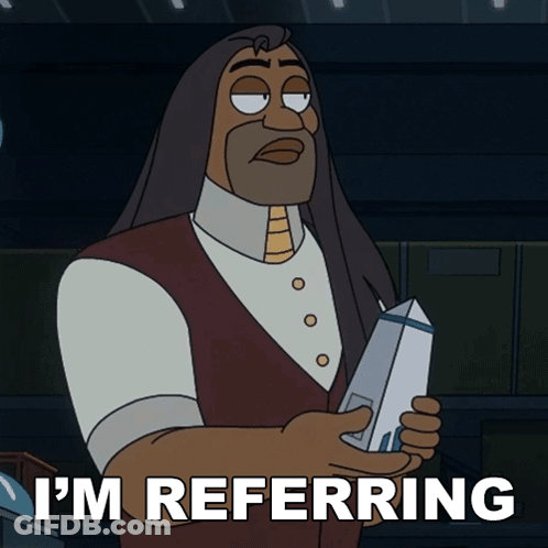 A Cartoon Character Says I 'M Referring While Holding Something GIF