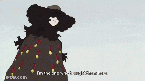 A Cartoon Character Says " I 'M The One Who Brought Them Here " In A Gray Background GIF