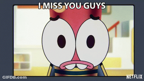 A Cartoon Character Says I Miss You Guys In A Frame GIF