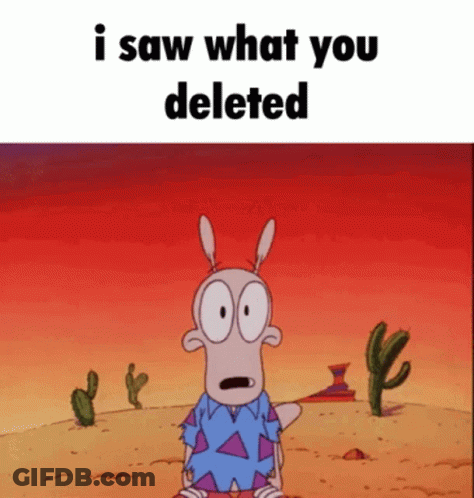 A Cartoon Character Says I Saw What You Deleted While Standing In The Desert GIF