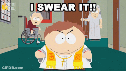 A Cartoon Character Says I Swear It In Front Of An Elderly Man In A Wheelchair GIF