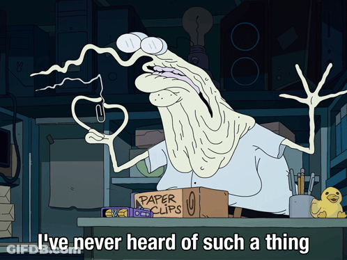 A Cartoon Character Says I 'Ve Never Heard Of Such A Thing In Front Of A Box Of Paper Clips GIF