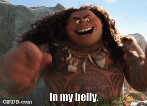A Cartoon Character Says " In My Belly " In Front Of A Rock GIF