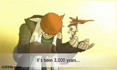 A Cartoon Character Says It 'S Been 3,000 Years While Holding A Toy GIF