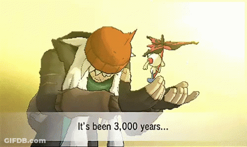 A Cartoon Character Says It 'S Been 3,000 Years While Holding A Toy GIF