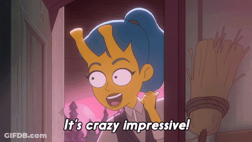 A Cartoon Character Says " It 'S Crazy Impressive " In A Doorway GIF