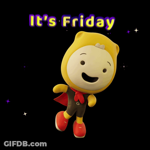 A Cartoon Character Says It 'S Friday With A Black Background GIF