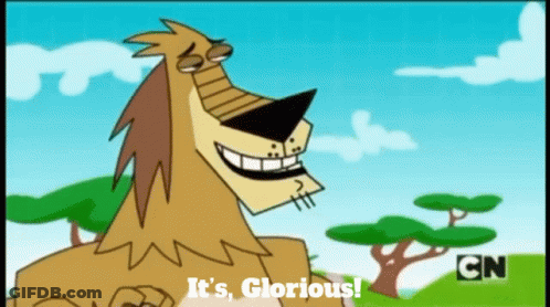 A Cartoon Character Says It 'S Glorious In Front Of Some Trees GIF