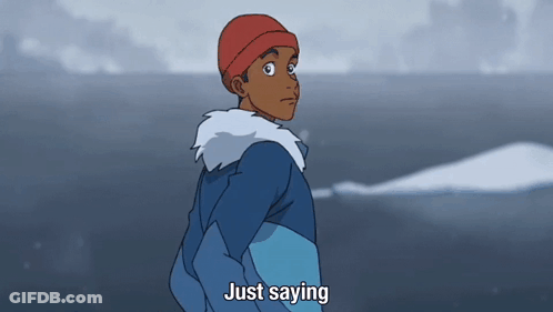 A Cartoon Character Says Just Saying While Standing In The Snow GIF