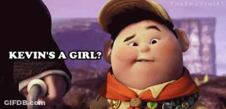 A Cartoon Character Says Kevin 'S A Girl In Black Letters GIF