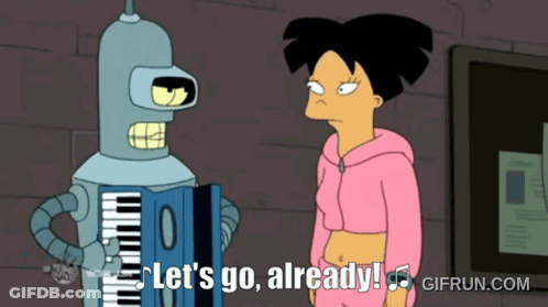 A Cartoon Character Says Let 'S Go Already In Front Of A Woman GIF
