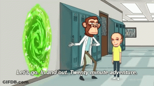 A Cartoon Character Says Let 'S Go In And Out And Twenty Minute Adventure GIF