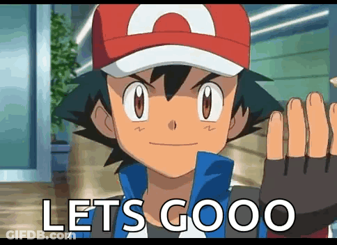 A Cartoon Character Says Let 'S Gooo With His Hands In The Air . GIF
