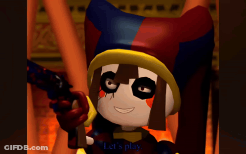A Cartoon Character Says Let 'S Play And Holds A Gun GIF