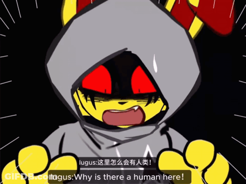 A Cartoon Character Says " Lugus Why Is There A Human Here " At The Bottom GIF