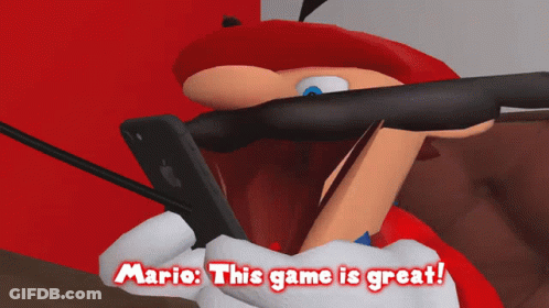 A Cartoon Character Says Mario This Game Is Great In Red Letters GIF