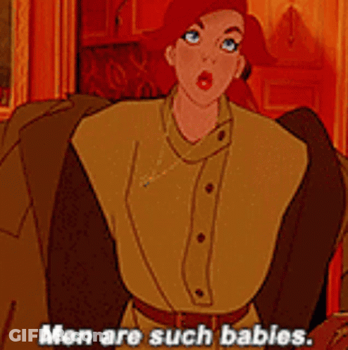 A Cartoon Character Says Men Are Such Babies While Holding A Book GIF