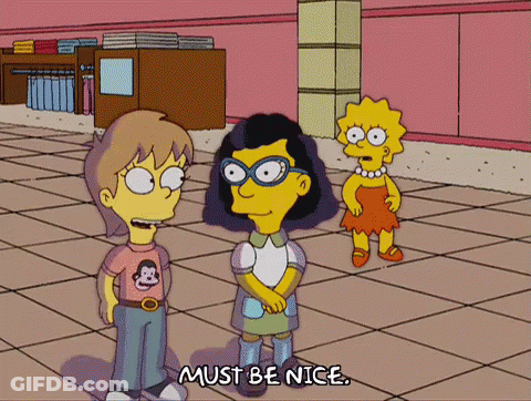 A Cartoon Character Says " Must Be Nice " While Standing Next To Another Character GIF