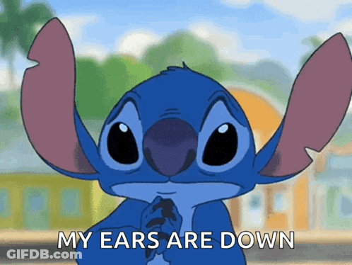 A Cartoon Character Says " My Ears Are Down " GIF