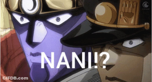 A Cartoon Character Says " Nani " In Front Of Another Cartoon Character GIF