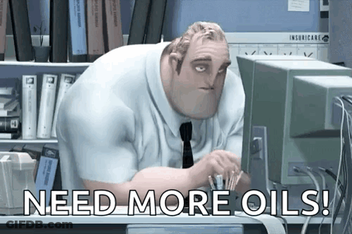 A Cartoon Character Says Need More Oils While Looking At A Computer Screen GIF