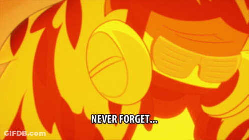 A Cartoon Character Says " Never Forget " In A Yellow Background GIF