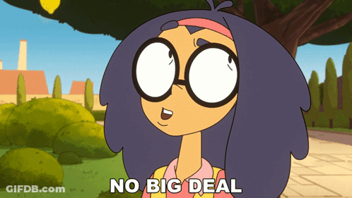 A Cartoon Character Says " No Big Deal " In Front Of A Tree GIF