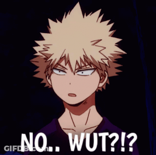 A Cartoon Character Says No Wut In White Letters On A Black Background GIF