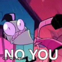 A Cartoon Character Says `` No You '' In Front Of A Purple Background . GIF