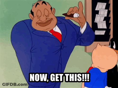 A Cartoon Character Says " Now Get This " In Front Of A Bulletin Board GIF