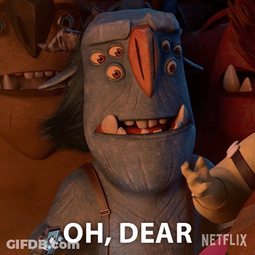 A Cartoon Character Says " Oh Dear Netflix " In Front Of A Group Of Monsters GIF