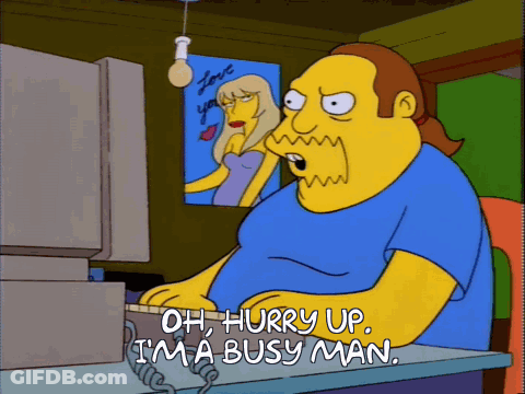 A Cartoon Character Says Oh Hurry Up I 'M A Busy Man While Typing On A Keyboard GIF