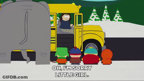 A Cartoon Character Says Oh I 'M Sorry Little Girl In Front Of A Bus GIF