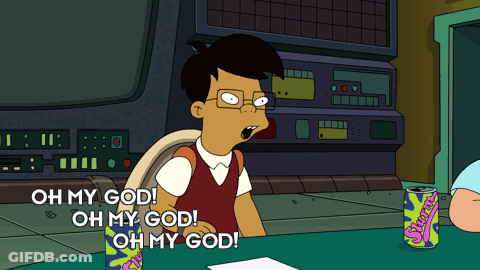 A Cartoon Character Says Oh My God In Front Of A Can Of Starburst Soda GIF