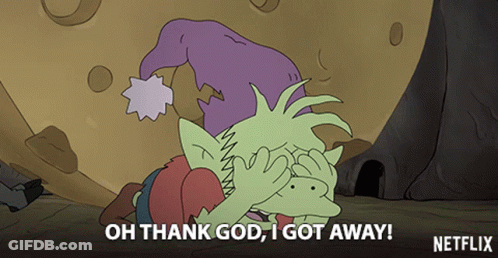 A Cartoon Character Says Oh Thank God I Got Away On Netflix GIF