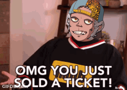 A Cartoon Character Says " Omg You Just Sold A Ticket ! " GIF