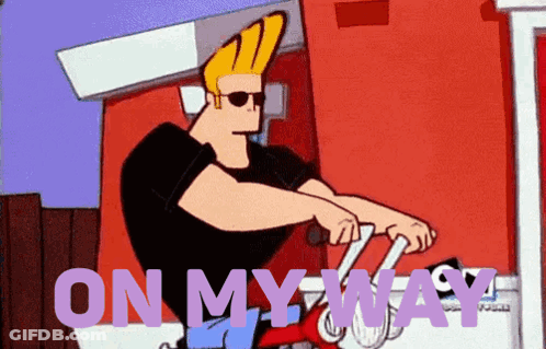 A Cartoon Character Says On My Way While Riding A Bicycle GIF