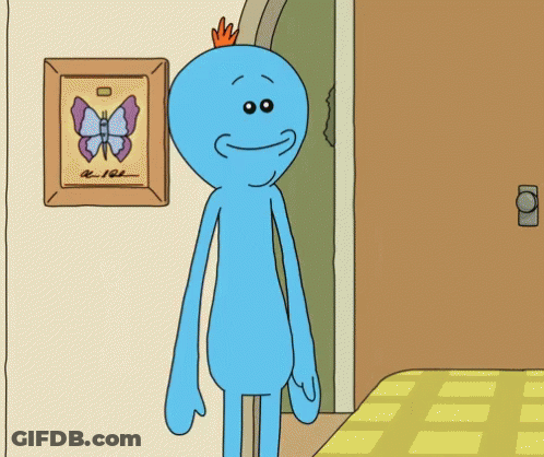 A Cartoon Character Says Oooh Yeah In Front Of A Picture Of A Butterfly On The Wall GIF