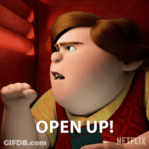 A Cartoon Character Says Open Up On A Netflix Poster GIF