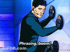 A Cartoon Character Says Phrasing Boom While Leaning On A Wall GIF